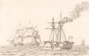 Paddle Steamer and Sailing Ship by Christoffer Wilhelm Eckersberg