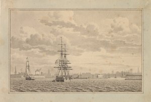 Copenhagen Seen from the Outer Harbor with a Brig at Anchor and a Sailing Sloop by Christoffer Wilhelm Eckersberg