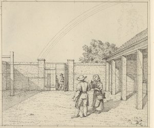 Linear Perspective Applied to Painting - Draft for Unused Version of Plate V,2 - The Rainbow over the Courtyard by Christoffer Wilhelm Eckersberg