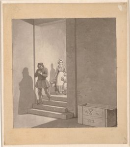 Man Descending Stairs, Woman and Child in the Background by Christoffer Wilhelm Eckersberg