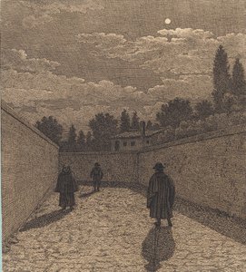 Moonlight over a Road with Three Figures. Illustration for "Linear Perspective", Plate IV