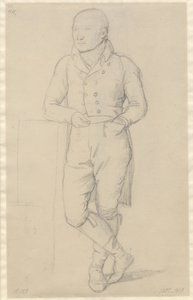 Portrait of a Standing Man, with Crossed Legs, Leaning Against a Sofa