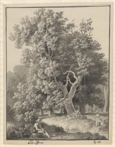 Forest Scene at Svendstrup with a Couple of Figures, Foremost a Seated Man with a Spade by Christoffer Wilhelm Eckersberg