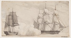 Two Warships in Battle (the English Frigate Shannon and the American Frigate Chesapeake?) by Christoffer Wilhelm Eckersberg