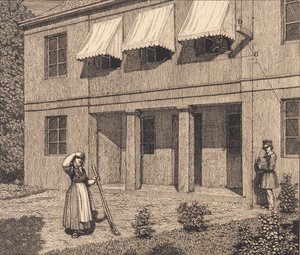 Outside a villa. Illustration for "Linearperspectiven", Plate V
