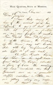 Letter signed C.C. Bailey, Head Quarters, State of Missouri, St. Louis, to Governor [Hamilton R. Gamble], August 12, 1863