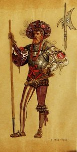 An Armoured Courtier, costume design for As You Like It by C. Wilhelm