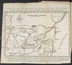 A Map of the Country of the Five Nations, belonging to the Province of New York; and of the Lakes near which the Nations of Far Indians live, with part of Canada by Cadwallader Colden