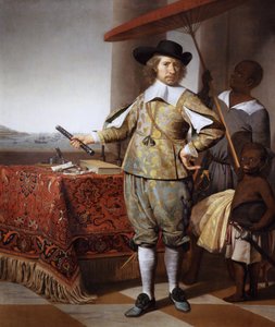 Portrait of Wollebrand Geleynsz de Jongh (1594-1674), with a servant and a child