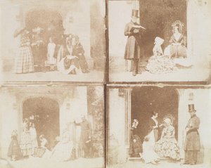 Contact sheet of four group portraits in a doorway