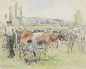 Compositional study of a milking scene at Eragny-sur-Epte, 1884