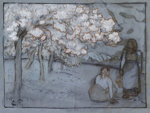 Compositional Study of Two Female Peasants Conversing in an Orchard
