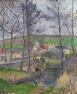 The Banks of the Viosne at Osny in Grey Weather by Camille Pissarro