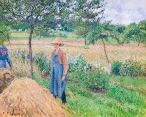Gardener Standing by a Haystack, Overcast Sky, Eragny