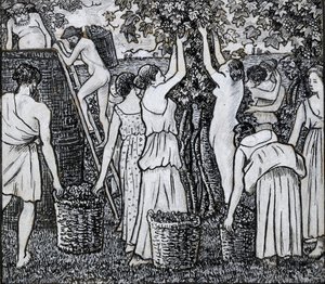 Grape Harvest, Compositional Study for an Illustration to 