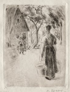 Peasant Woman Carrying Buckets by Camille Pissarro