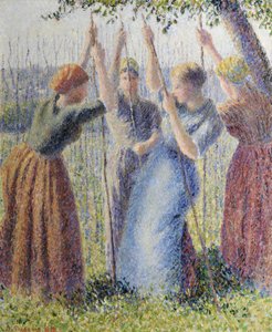 Peasant Women Planting Stakes by Camille Pissarro
