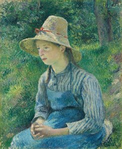 Peasant Girl with a Straw Hat by Camille Pissarro