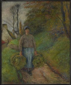 Peasant Woman Carrying Two Bundles of Hay by Camille Pissarro
