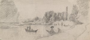 Study of a River Landscape with Boats by Camille Pissarro