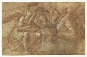 An Enthralled Man with Raised Hands Surrounded by Three Angels by Camillo Procaccini