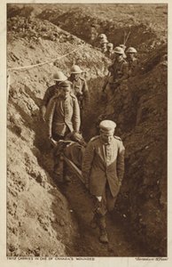 Captured Germans Carrying a Wounded Canadian Soldier on a Stretcher, World War I by Canadian Photographer