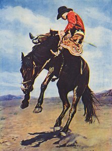 Cowboy riding a bucking bronco