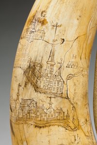 Powder Horn, Engraved with a Map of the St. Lawrence River in the Area of Quebec by Canadian School