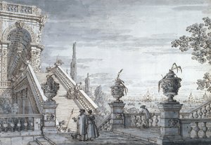 A Capriccio with a Monumental Staircase by Canaletto