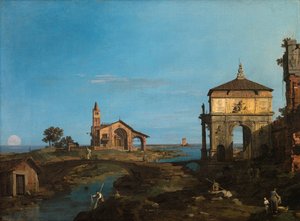 An Island in the Lagoon with a Gateway and a Church by Canaletto