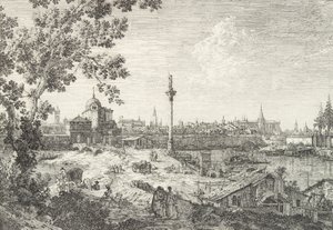 Imaginary View of Padua, with a campanile and domed church at left, a column surmounted by Canaletto