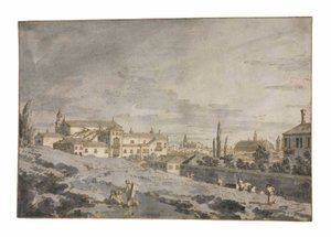 View of Padua from outside the city walls with the Church of San Francesco