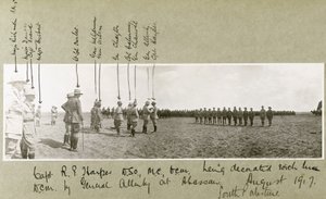 General Allenby Decorating Captain Harper with the D.C.M. at a Ceremony at Abassan, South Palestine, August 1917