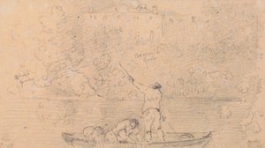 Sketch of Two Men in a Boat and a House on the Shore by Capt. Thomas Hastings