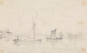 Sketch of Two Sailing Vessels on the Water by Capt. Thomas Hastings