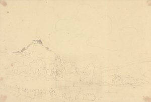 Sketch of a Hilltop Castle with Houses Below