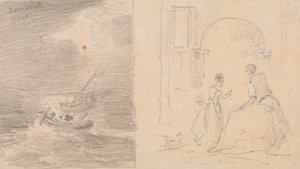 Sketch of a Ship in a Storm and Sketch of a Family Grouping by an Arch by Capt. Thomas Hastings