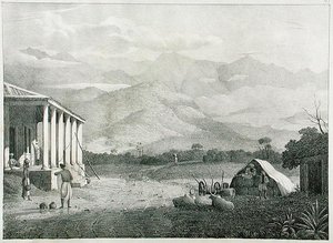 The Seremoogy, or Streemoogy, Pass, Neelgherry Mountains, plate 1 from View of the Neilgherries, or Blue Mountains of Coimbetoor, Southern India by Captain McCurdy, published 1830 by Captain E. A. after McCurdy