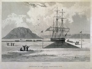 Departure of the boats from Hecla Cove, June 21, 1827, from Journal of a Third Voyage for the Discovery of a North West Passage from the Atlantic to the Pacific performed in the Years 1824-25 in H.M.s by Captain George Francis Lyon