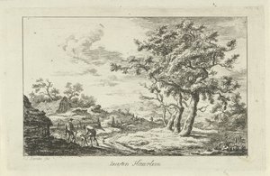 Hunters with a Dog on a Path by Carel Lodewijk Hansen