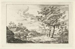 Hunters with a Dog on a Path (Landscapes a-f) by Carel Lodewijk Hansen