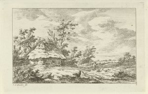 Man with Rake by a Barn by Carel Lodewijk Hansen