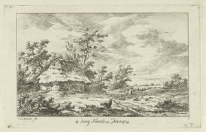 Man with Rake by a Barn, Te hoog Haale in Drenthe (Landscapes A-F) by Carel Lodewijk Hansen