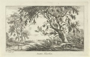 Fisherman in a River Landscape, Buyten Haarlem (Landscapes a-f) by Carel Lodewijk Hansen