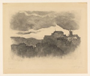 City with Mill on a Hill by Carel Nicolaas Storm van 