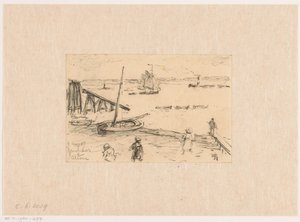 View of the Elbe at Altona, with Fishing Boats and Bathers