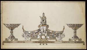 Drawing of a silver oval-shaped basket, House of Carl Faberge by Carl Fabergé