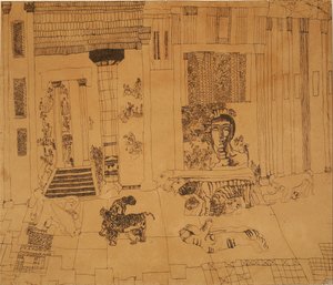 Untitled (palace with emperor statue and tigers) by Carl Fredrik Hill