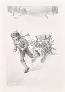 Two Children Riding through Winter Landscape by Carl Fröschl