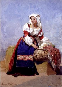 Woman from Albano, Portrait of an Italian Country Girl, Seated with a Basket of Washing